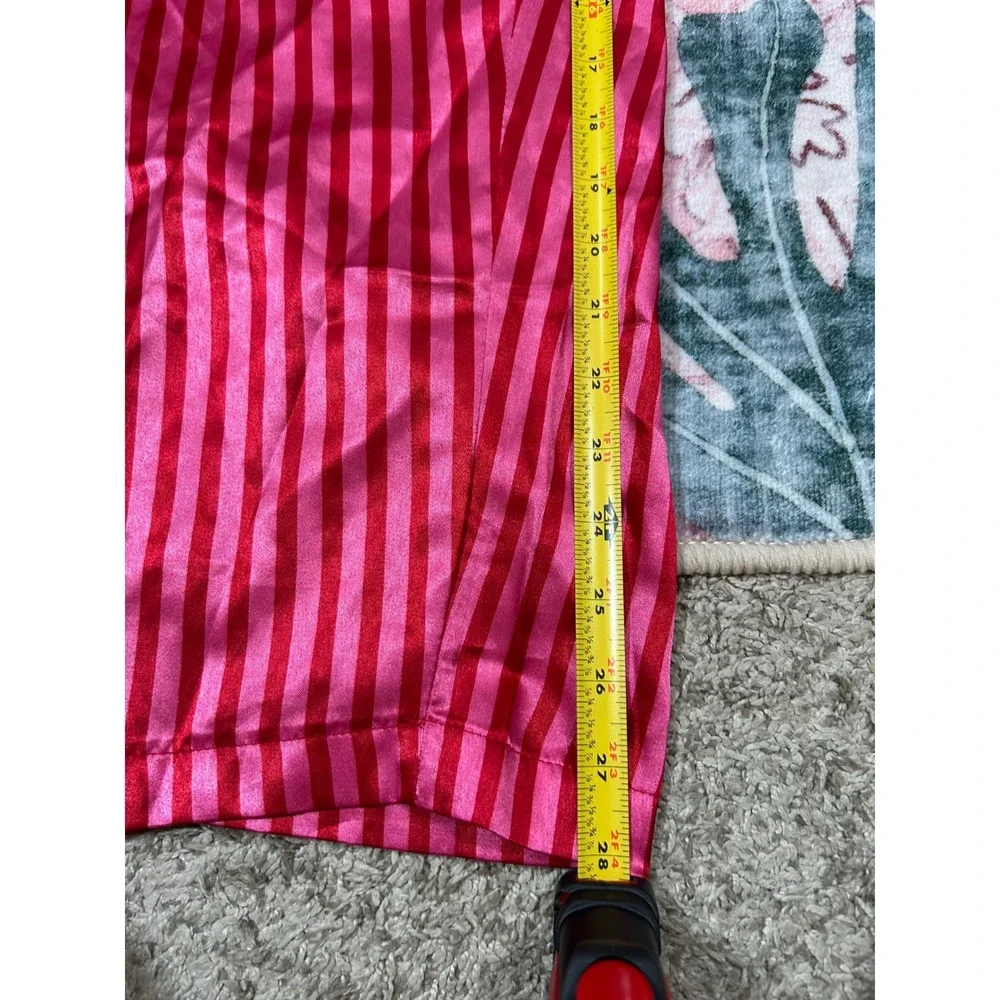 Vintage Pajama Pants‎ Romantic Pink Red Striped Satin Lounge Sleepwear Size M